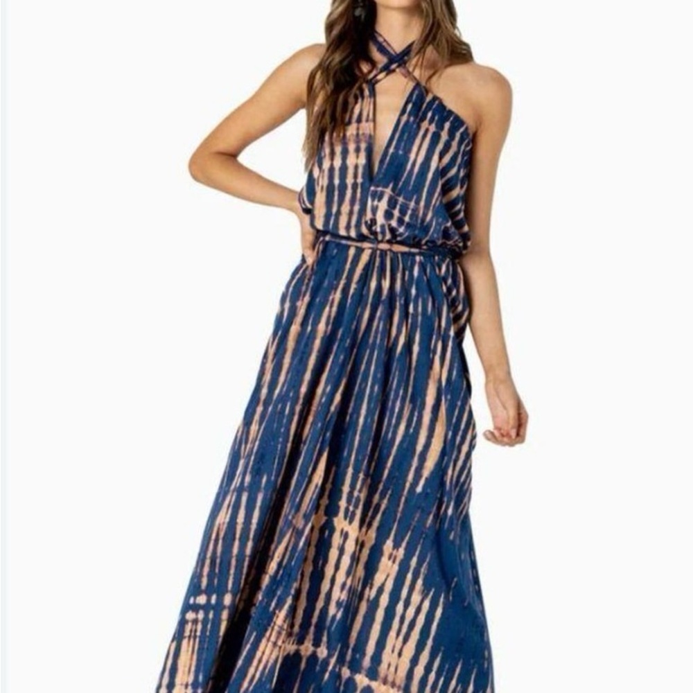 Elegant Blue Tie-Dye Maxi Dress